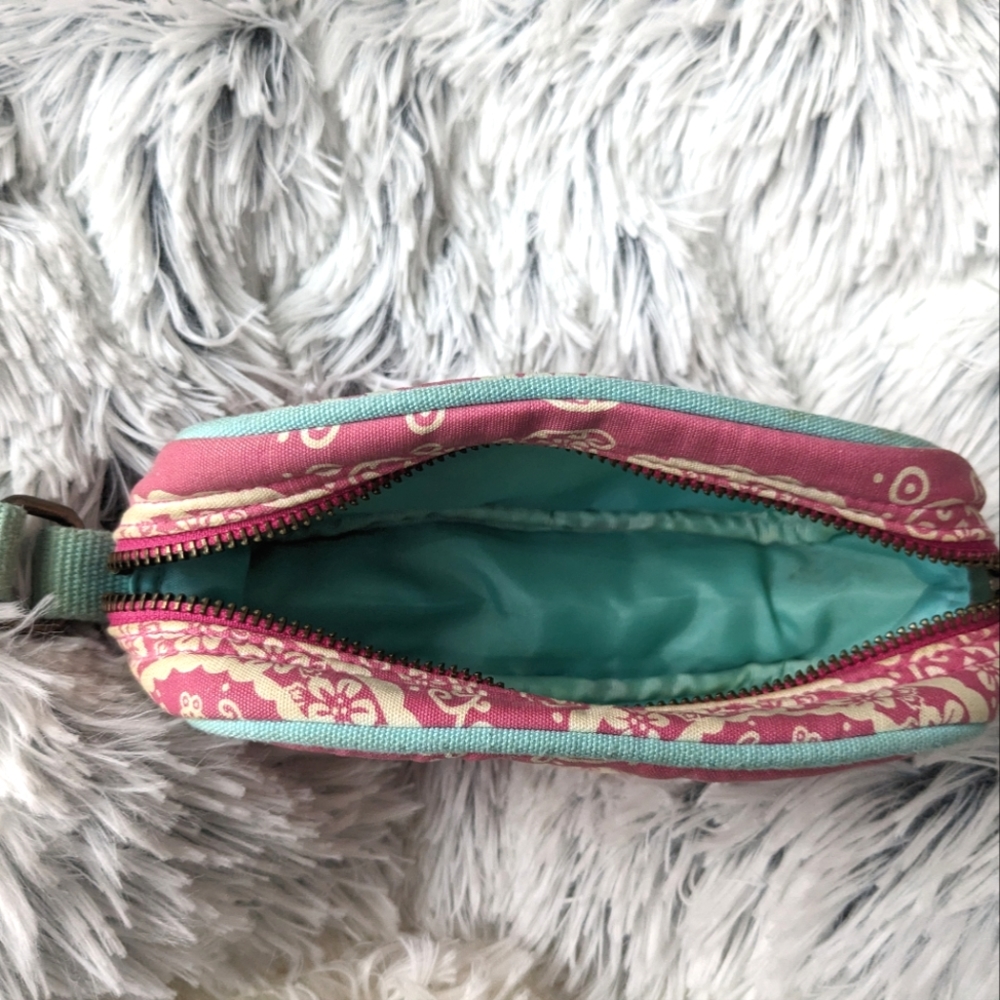 Vintage Paisley Pink Blue American Eagle Cosmetic Bag Clutch Wristlet - Picture 3 of 5